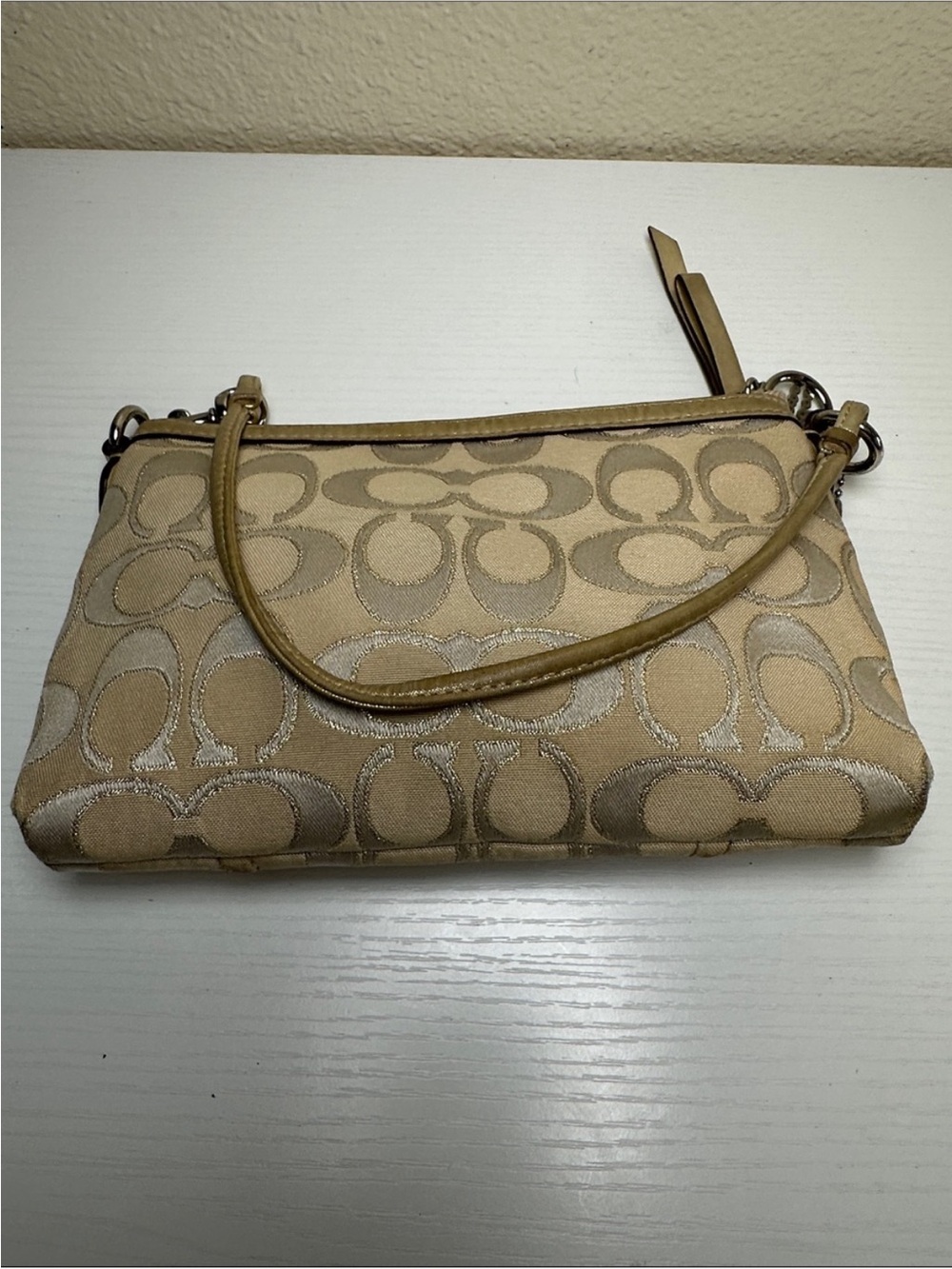 Y2K Coach Poppy Signature Canvas Metallic Trim Wristlet or mini Shoulder bag - Picture 10 of 12